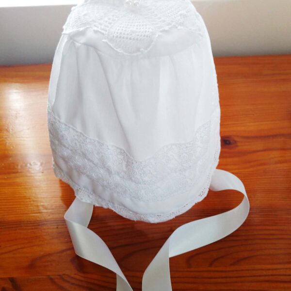 Baby Christening Bonnet with Tulle Lace Trims 1
