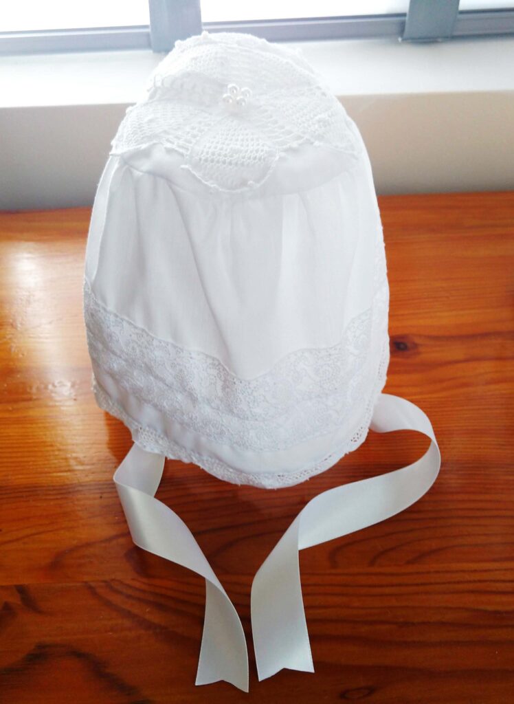 Baby Christening Bonnet with Tulle Lace Trims 1