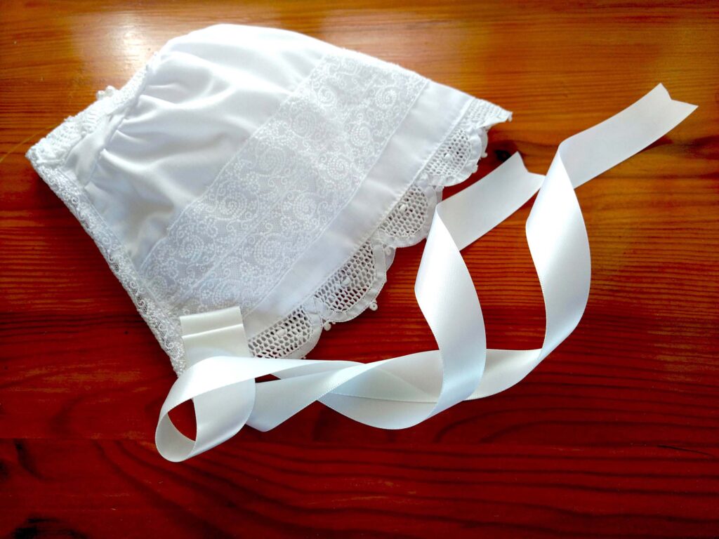 Baby Christening Bonnet with Tulle Lace Trims