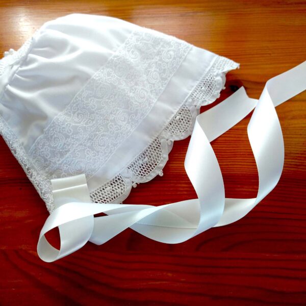 Baby Christening Bonnet with Tulle Lace Trims