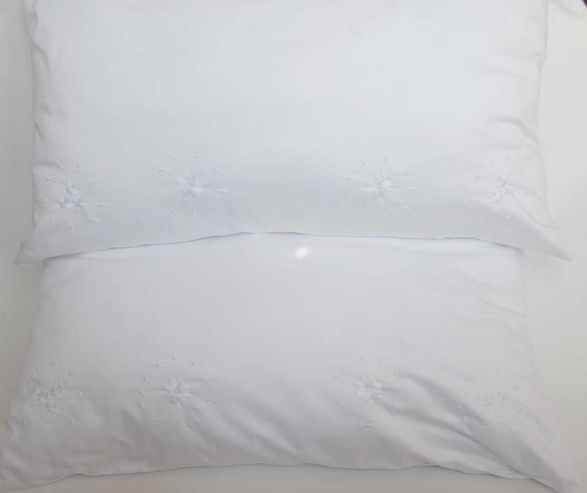 White Percale Pillowcases 400 TC Hand Embroidered  - Image 6