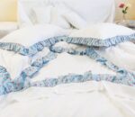 White Cotton Duvet Cover Set with Floral Ruffles - Image 4