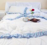 White Cotton Duvet Cover Set with Floral Ruffles - Image 5