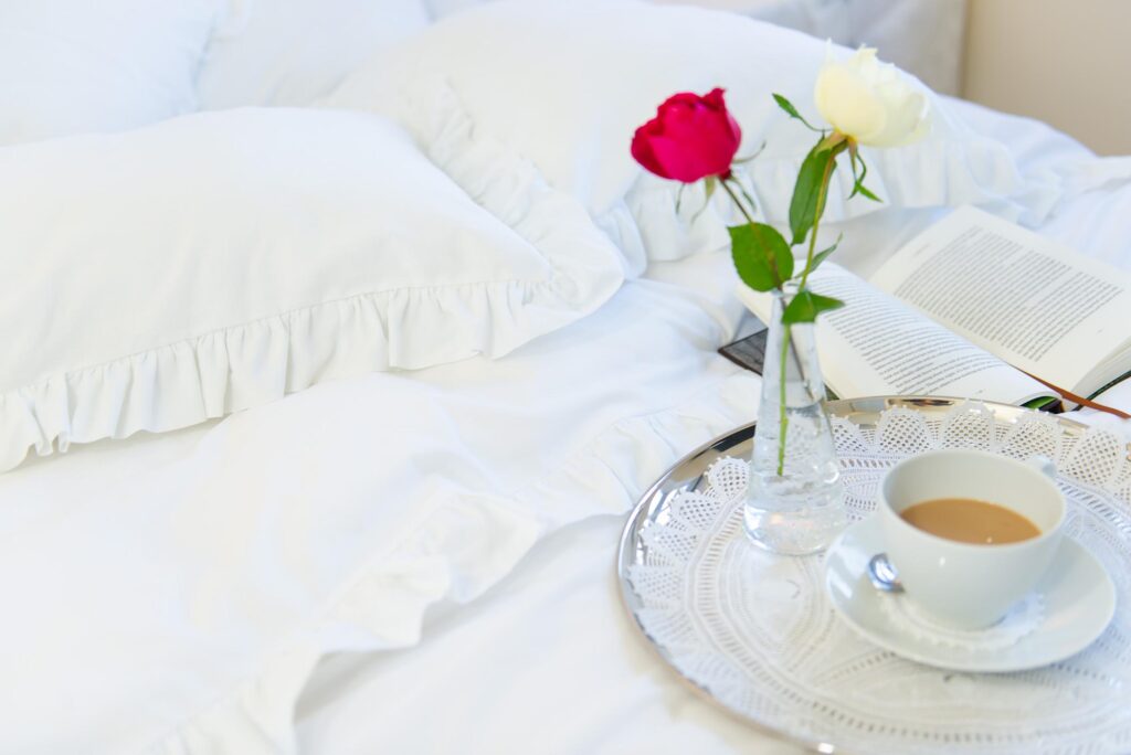Pristine White Cotton Duvet Cover with White Ruffles and Frills 7