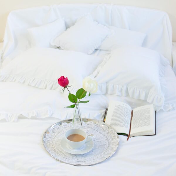 Pristine White Cotton Duvet Cover with White Ruffles and Frills 8