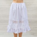 white cotton petticoat adorned with Broderie Anglaise, lace trims and pleats
