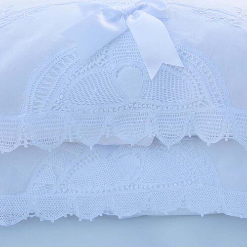 white cotton pillowcases embellished with hand made lace and hand embroidery