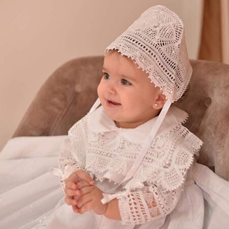 White Handmade Lace Baby Christening Bonnet Hat…