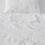 Cot Bed Sheet Set Hand Embroidered Embellished with Handmade Lace - Image 3