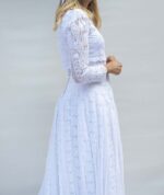 V Neck Cotton Lace Wedding Dress