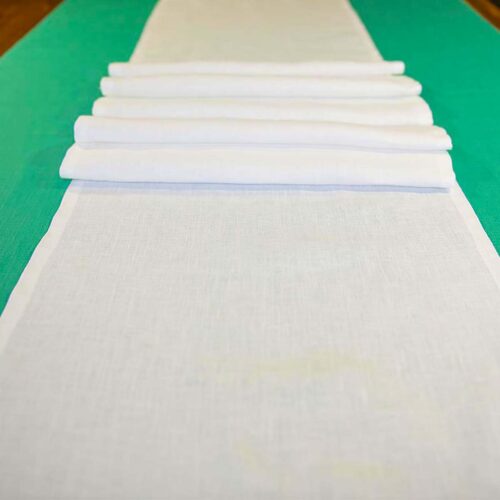 White Linen Table Runner with Matching Napkins