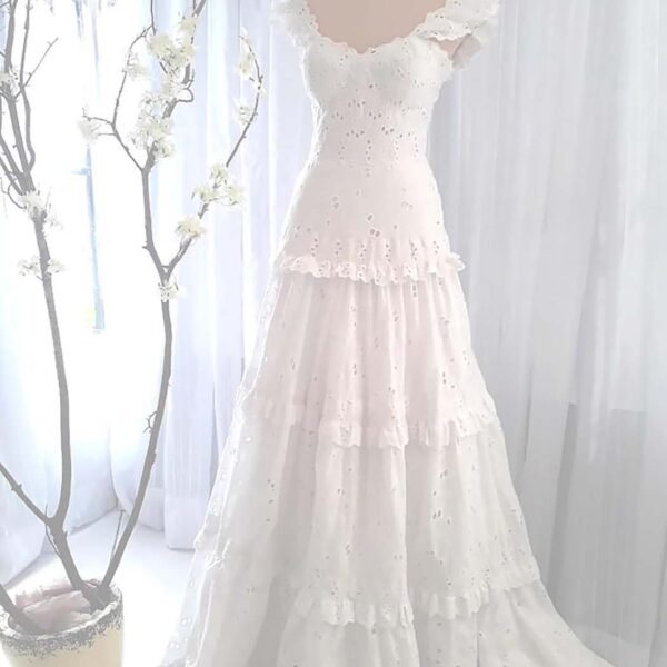 Off the Shoulder Cotton Lace Wedding Dress
