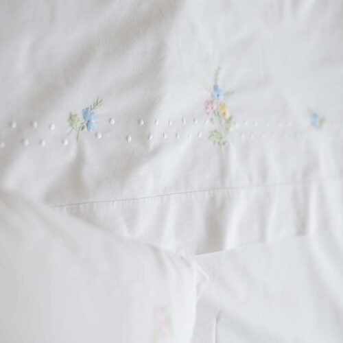 white cotton flat sheet hand embroidered in Portugal