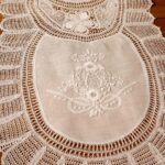 White Cotton Table Runner Hand Embroidered Adorned with Handmade Lace