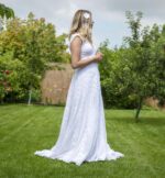 V Neck Lace Wedding Dress A-line Mid Train Size 12 - Image 2
