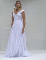 Cotton Lace V Neck Wedding Dress