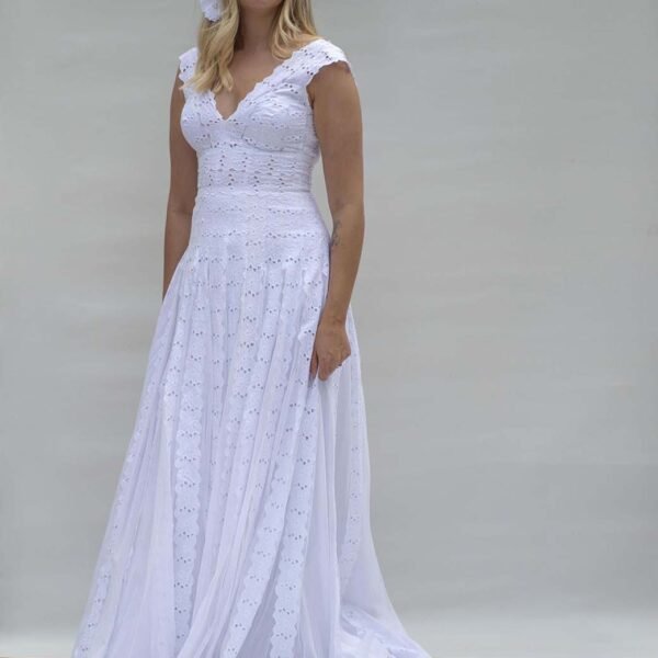 Cotton Lace V Neck Wedding Dress