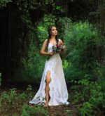 Bespoke Handmade Lace Wedding Dress with a long front slit