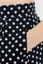 Flare Cotton Midi Skirt Black Polka Dot Adorned with Bobbin Lace Trims - Image 6