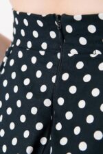 Flare Cotton Midi Skirt Black Polka Dot Adorned with Bobbin Lace Trims - Image 5