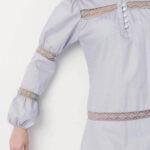 Gray Cotton Puff Sleeve Blouse with Bobbin Lace Trims - Image 5