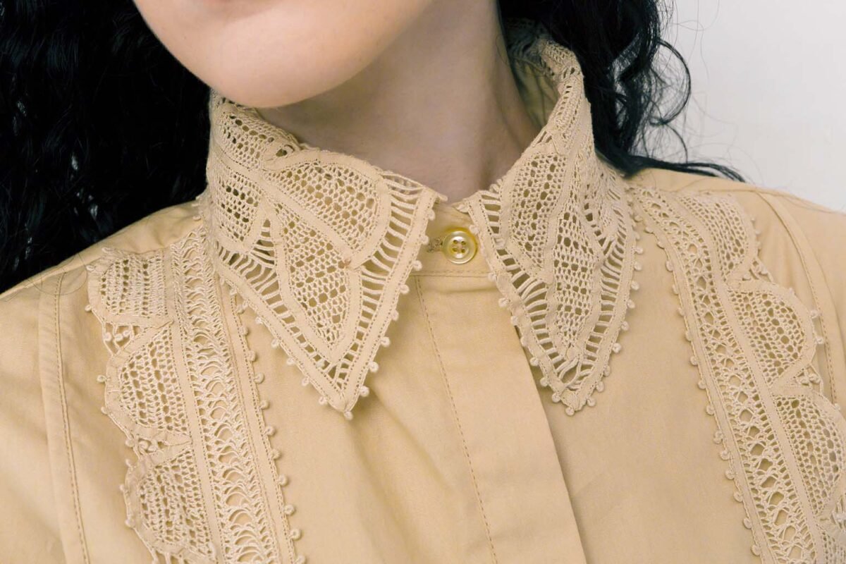 Cotton Long Sleeve Shirt for Women with Handmade Lace Trims - Image 5