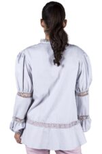 White Cotton Puff Sleeve Blouse with Bobbin Lace - Image 8