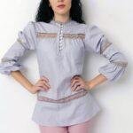 Gray Cotton Puff Long Sleeve Women Shirt for work