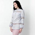 Gray Cotton Puff Sleeve Blouse with Bobbin Lace Trims - Image 12