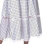 Pleated Cotton Midi Skirt White and Black Polka Dot with Bobbin Lace Trims - Image 5