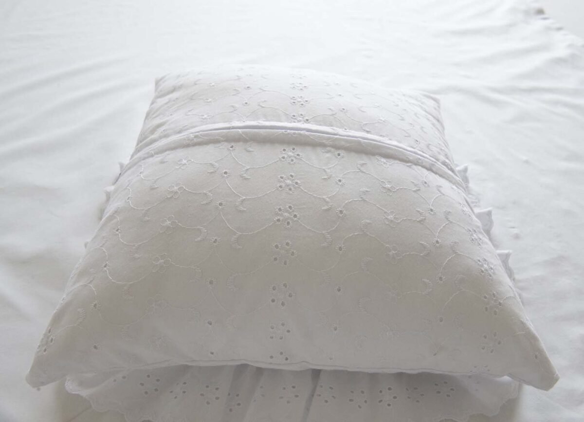 Bespoke White Cotton Cushion Covers with Ruffles and Lace - Image 11