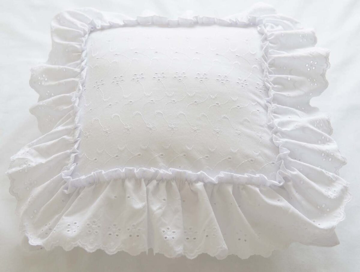 White Broderie Anglaise Cushion Covers with Wide Ruffles