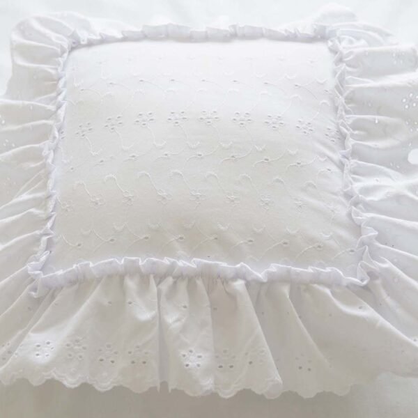 White Broderie Anglaise Cushion Covers with Wide Ruffles