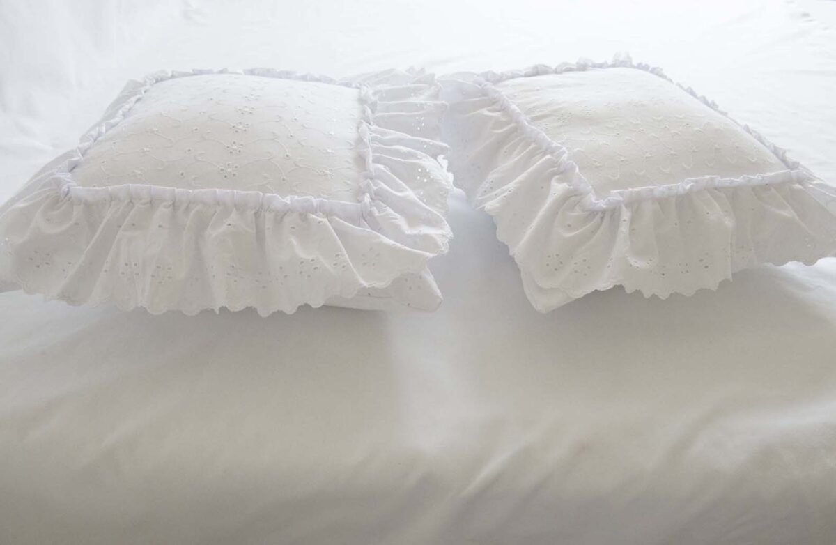 Bespoke White Cotton Cushion Covers with Ruffles and Lace - Image 10