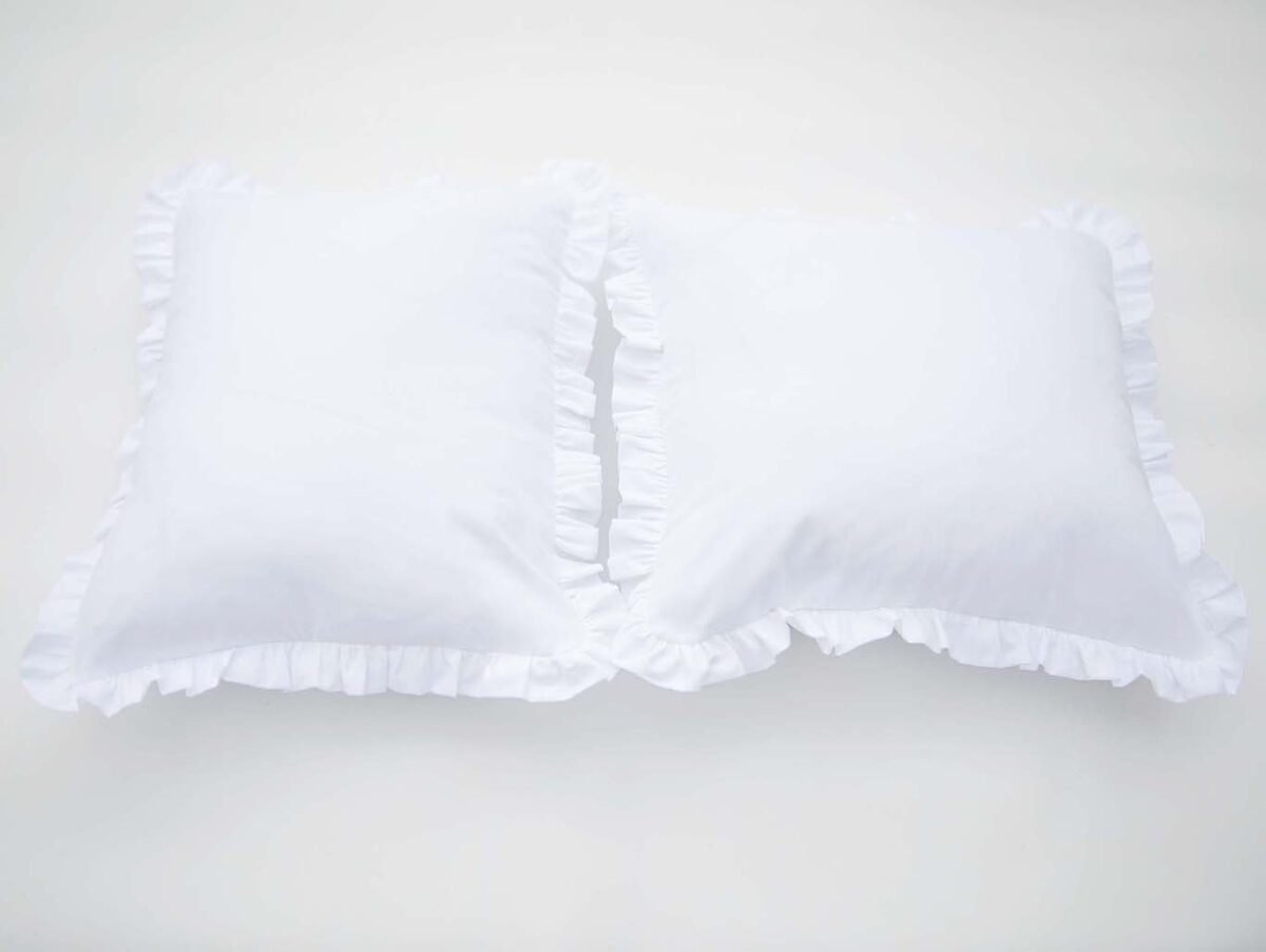 Bespoke White Cotton Cushion Covers with Ruffles and Lace - Image 7