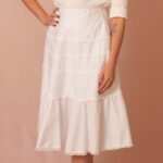 Flared Cotton Midi Skirt Adorned with Bobbin Lace Trims - Image 6