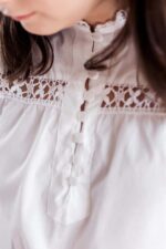 White Cotton Puff Sleeve Blouse with Bobbin Lace - Image 3