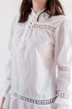White Cotton Puff Sleeve Blouse with Bobbin Lace - Image 4