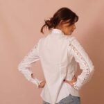 White Cotton Blouse Long Sleeves Embellished with Bobbin Lace - Image 3