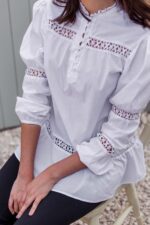 White Cotton Puff Sleeve Blouse with Bobbin Lace - Image 5