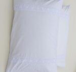 White Cotton Pillow Covers with Handmade Lace Trims Across the Front - Image 3