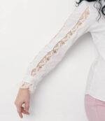 Gray Cotton Puff Sleeve Blouse with Bobbin Lace Trims - Image 16