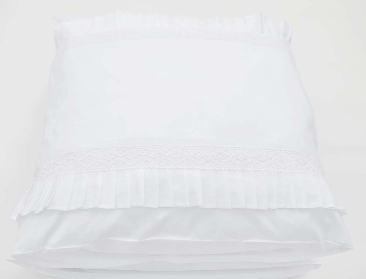 White Cotton Continental Shams Pillowcases with Ruffles and Lace Trims 65cm x 65cm - Image 5