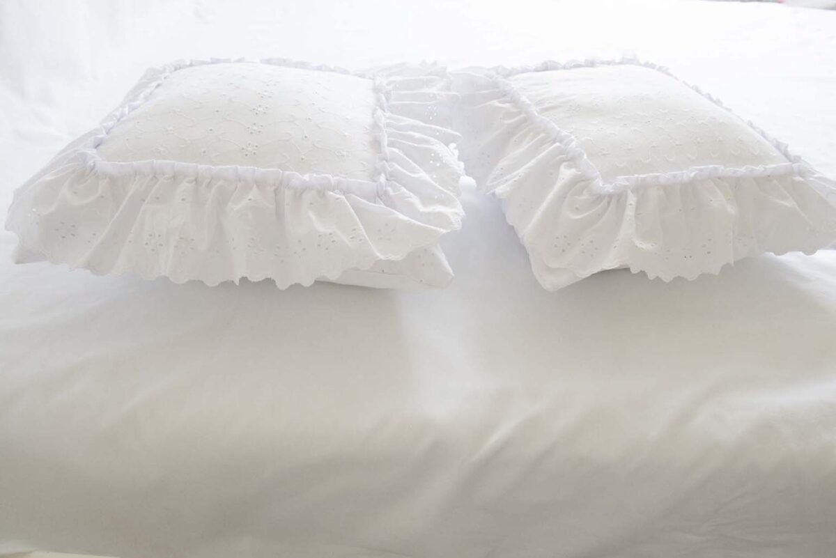 White Broderie Anglaise Cushion Covers with Wide Ruffles