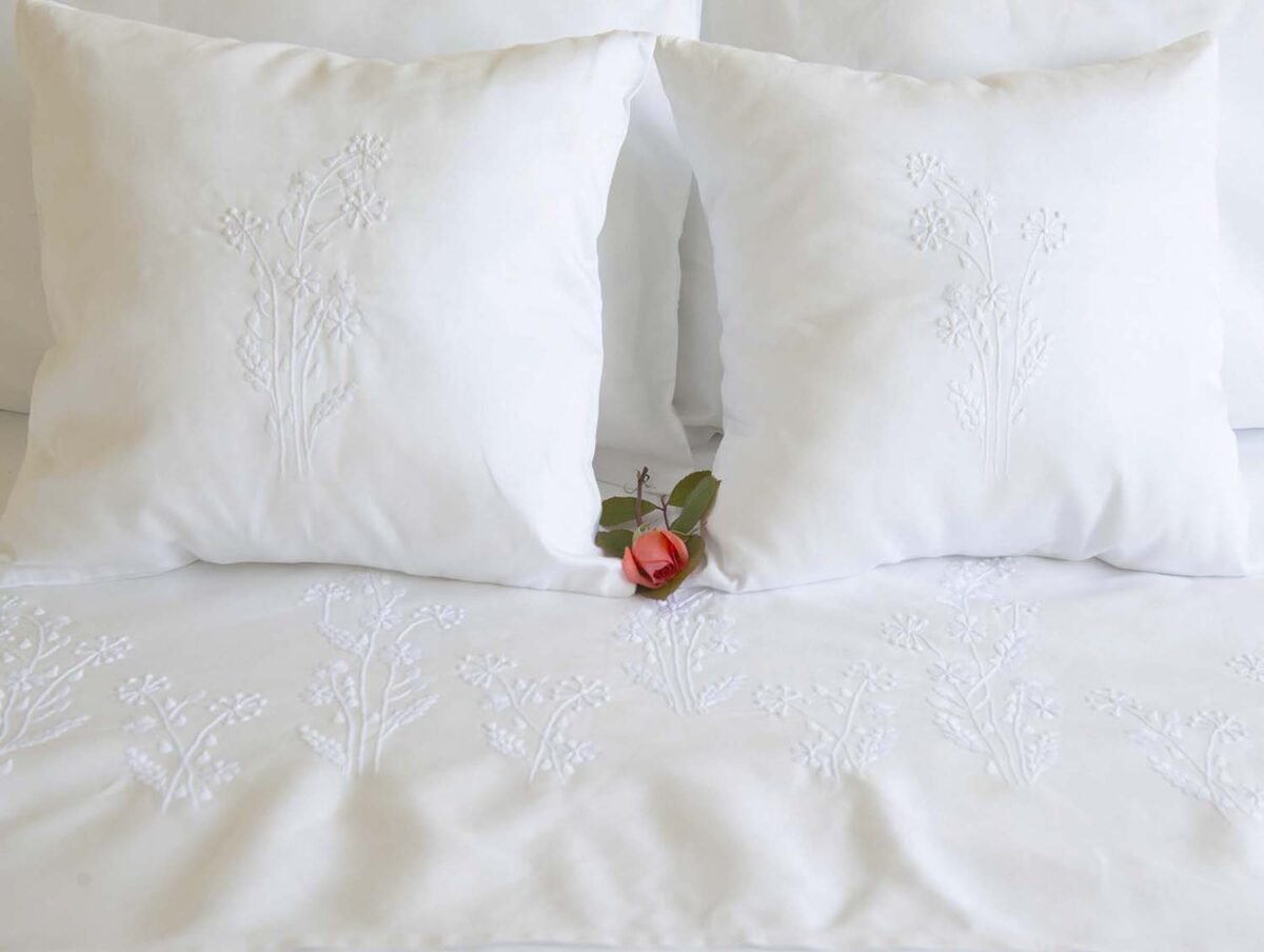 Bespoke White Cotton Hand Embroidered Cushion Covers - Image 4