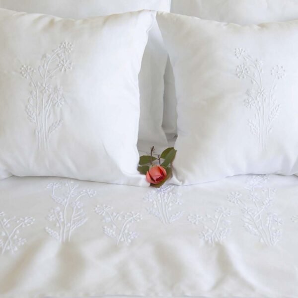 White Cotton Cushion Cover Hand Embroidered