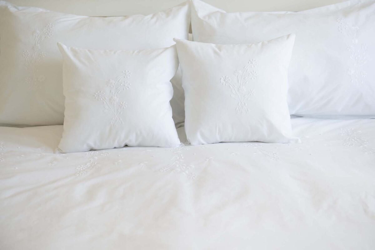 Bespoke White Cotton Hand Embroidered Cushion Covers - Image 2