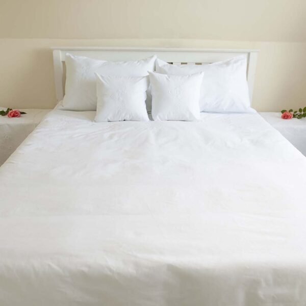 White Cotton Duvet Cover Hand Embroidered coordinating with pillowcases and cushion covers